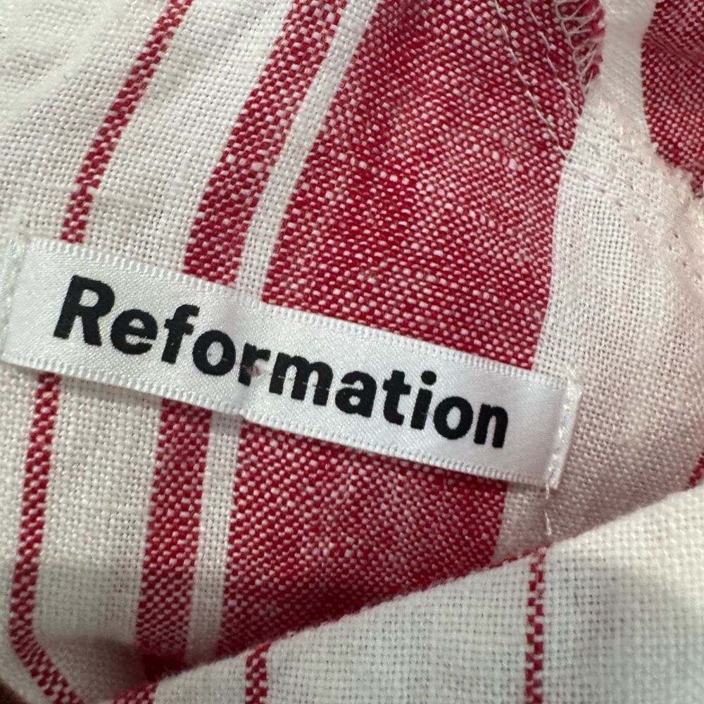 Reformation Belgium Linen Midi Dress in Savannah Stripe Red - Picture 8 of 9